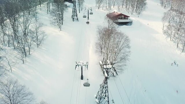 Aerial view of ski lift at ski resort in Myoko, Niigata, Japan