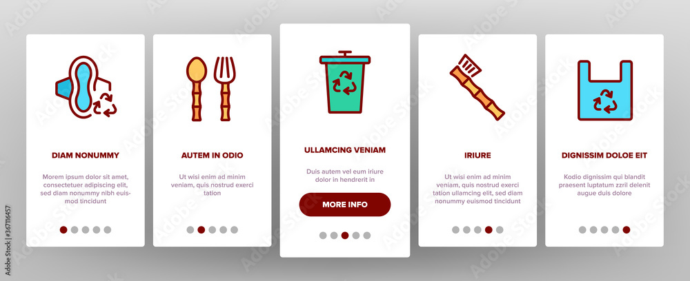Poster zero waste reusable onboarding mobile app page screen vector. zero waste package and container, kitc