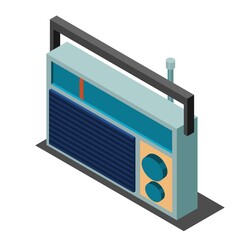 Retro radio in isometric style. Vector illustration of vintage musical equipment.