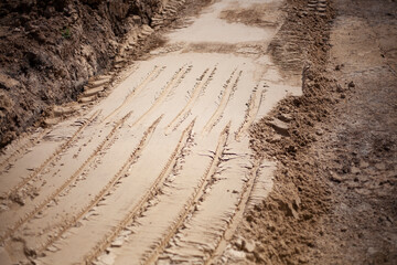 Construction sand. Preparing the construction of a parking lot.