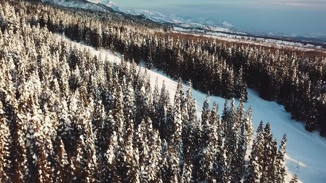 Aerial view of snow vehicle at ski resort in Myoko, Niigata, Japan