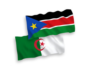 Fototapeta premium Flags of Republic of South Sudan and Algeria on a white background