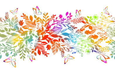 Fototapeta na wymiar seamless floral multicolored pattern with butterflies. Vector illustration