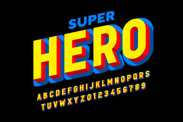 Comics superhero style font, alphabet letters and numbers