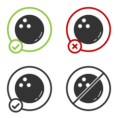 Black Bowling ball icon isolated on white background. Sport equipment. Circle button. Vector Illustration.