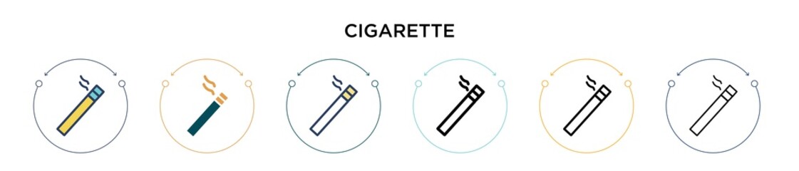 Cigarette icon in filled, thin line, outline and stroke style. Vector illustration of two colored and black cigarette vector icons designs can be used for mobile, ui, web
