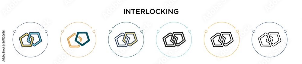 Poster interlocking icon in filled, thin line, outline and stroke style. vector illustration of two colored