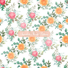 Beautiful floral and leaves seamless pattern