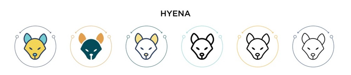 Hyena icon in filled, thin line, outline and stroke style. Vector illustration of two colored and black hyena vector icons designs can be used for mobile, ui, web