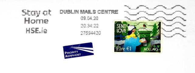 briefmarke stamp irland ireland gestempelt used Corona Virus Gesundheit Slogan Werbung Ireland Irland Stay at Home Dublin