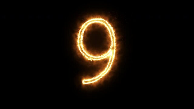 Fire number 9 of burning flame. Number nine made from fire flame. Flaming burn font or bonfire alphabet text with sizzling fiery  shining heat effect. 3D rendering.
