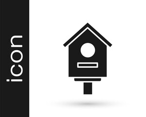 Grey Bird house icon isolated on white background. Nesting box birdhouse, homemade building for birds. Vector Illustration.