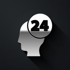 Silver Support operator in touch icon isolated on black background. Concept for call center, client support service. Long shadow style. Vector Illustration.