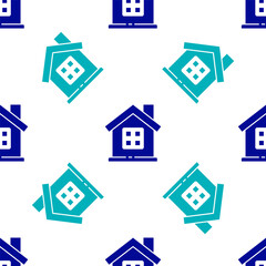 Blue House icon isolated seamless pattern on white background. Home symbol. Vector Illustration.