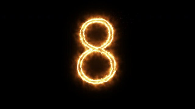 Fire number 8 of burning flame. Number eight made from fire flame. Flaming burn font or bonfire alphabet text with sizzling fiery  shining heat effect. 3D rendering.