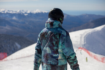 Fototapeta na wymiar Snowboarders on a snowy slope.