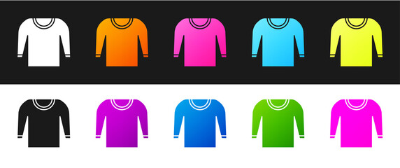 Set Sweater icon isolated on black and white background. Pullover icon. Vector Illustration.