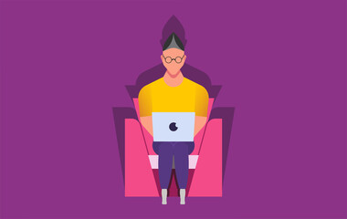 Fototapeta premium Freelancer Illustration. Business concept. freelancer. work at home. night workers. graphic designers. Vector illustration flat design style. Symbol of freelancer, Work from home,Working with a laptop