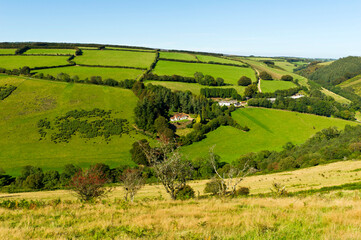 Hills, combes and fields near Winsford, Exmoor, Somerset, England