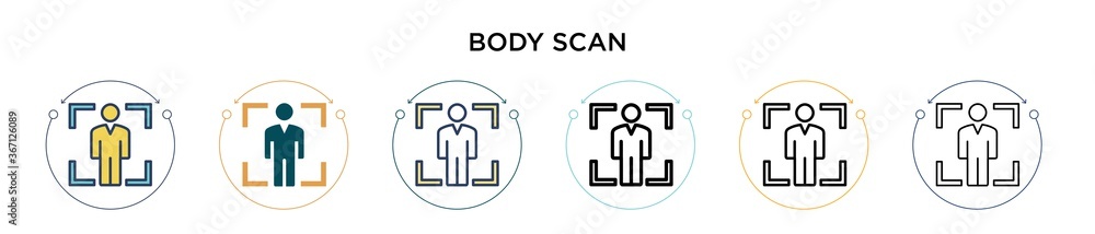 Poster body scan icon in filled, thin line, outline and stroke style. vector illustration of two colored an