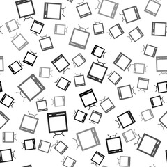 Black Retro tv icon isolated seamless pattern on white background. Television sign. Vector Illustration.