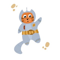 Fun cat astronaut in space. Vector cartoon charters. Editable vector illustration.