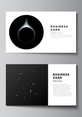 Vector layout of two creative business cards design templates, horizontal template vector design. Tech science future background, space design astronomy concept.