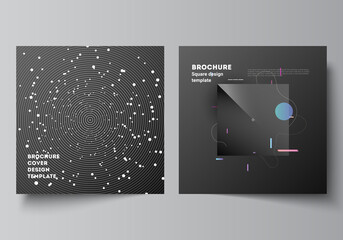 Vector layout of two square format covers design templates for brochure, flyer, magazine, cover design, book design, brochure cover. Tech science future background, space astronomy concept. © Raevsky Lab
