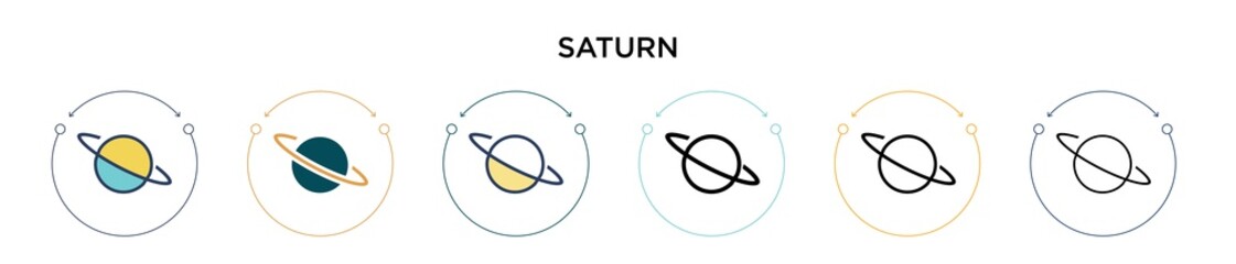 Saturn icon in filled, thin line, outline and stroke style. Vector illustration of two colored and black saturn vector icons designs can be used for mobile, ui, web © Digital Bazaar