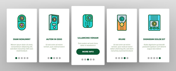 Intercom Communication Onboarding Mobile App Page Screen Vector. Intercom Electronic Protection Device For Communicate, Microphone And Door Bell Illustrations