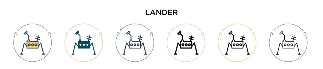Lander icon in filled, thin line, outline and stroke style. Vector illustration of two colored and black lander vector icons designs can be used for mobile, ui, web © Digital Bazaar