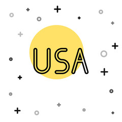 Black line USA label icon isolated on white background. United States of America. Random dynamic shapes. Vector Illustration.