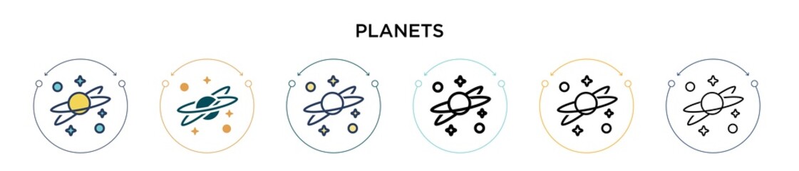 Planets icon in filled, thin line, outline and stroke style. Vector illustration of two colored and black planets vector icons designs can be used for mobile, ui, web © Digital Bazaar
