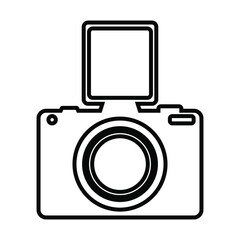 Black camera on a white background, icon for design, vector illustration