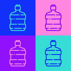 Pop art line Big bottle with clean water icon isolated on color background. Plastic container for the cooler. Vector Illustration.