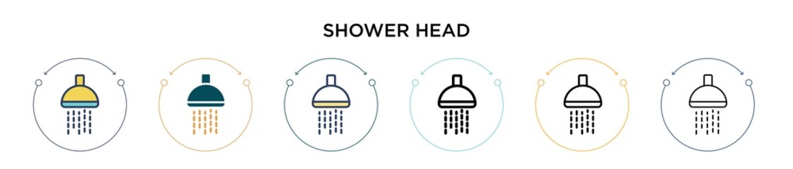 Shower head icon in filled, thin line, outline and stroke style. Vector illustration of two colored and black shower head vector icons designs can be used for mobile, ui, web