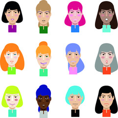 Emotions of human face set. A set of human faces in a flat style. Avatars show different emotions.