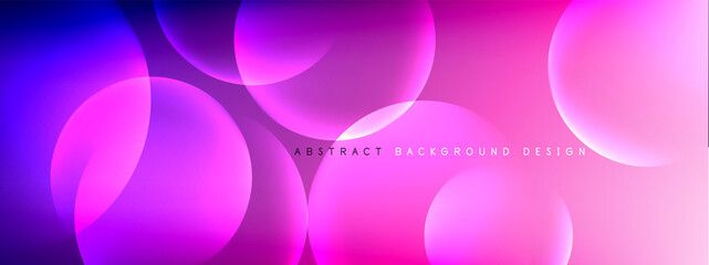 Vector abstract background liquid bubble circles on fluid gradient with shadows and light effects. Shiny design templates for text