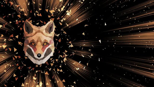 Polygonal Fox background. Animal head. Low polygon loop animation. Geometric wildlife. Polygonal animal portrait.