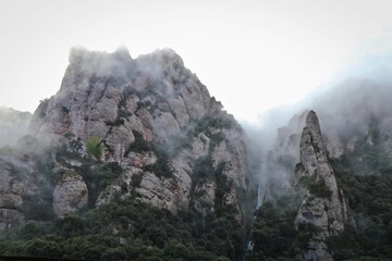 green rocky mountans in Monistrol de Montserrat, Barcelona, Spain