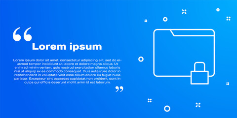 Naklejka premium White line Folder and lock icon isolated on blue background. Closed folder and padlock. Security, safety, protection concept. Vector Illustration.