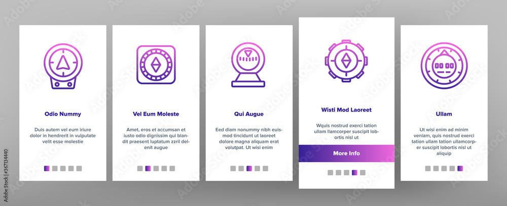 Poster compass navigational equipment onboarding mobile app page screen vector. compass tool application fo