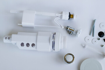 Closet flush pressed reservoir inner set on white ground,top view
