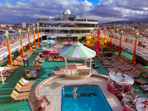 Messina, Italy - May 05, 2014: The upper deck of the cruise Ship