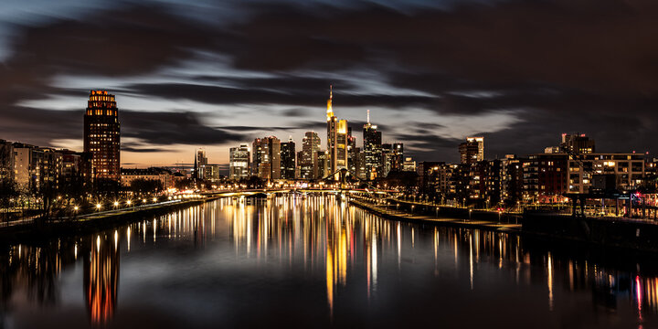 the skyline of frankfurt am main in the evening