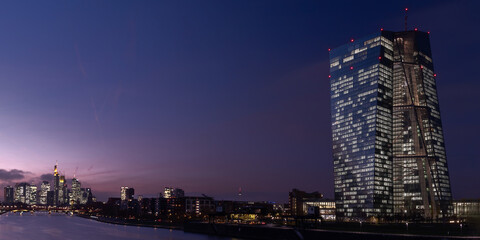 the skyline of frankfurt am main in the evening