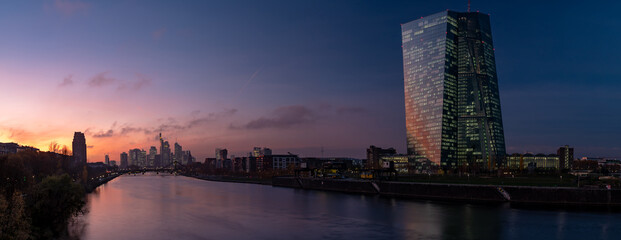 the skyline of frankfurt am main in the evening