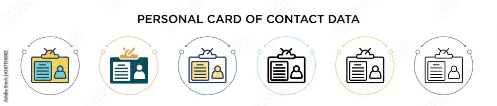 Poster personal card of contact data icon in filled, thin line, outline and stroke style. vector illustrati