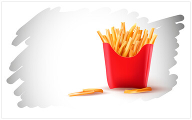 3d.Vector Potatoes French Fries.Meal of Fast Food.Fast Food french fries in paper pack.