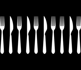 fork and knife illustration on black background 